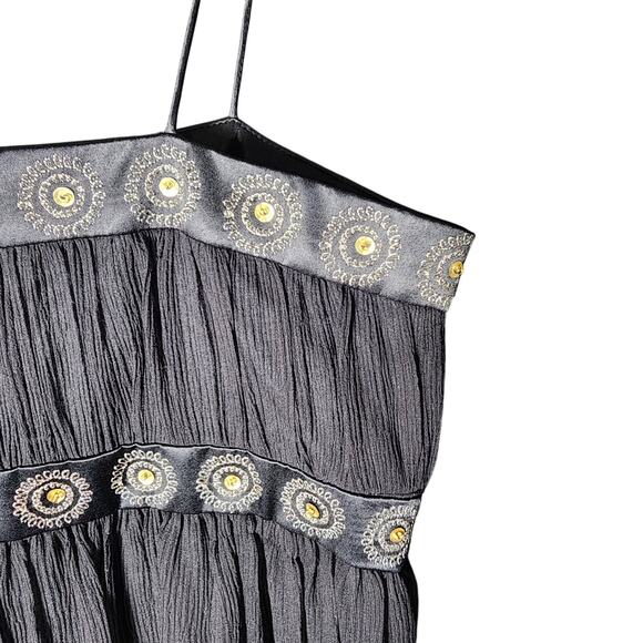 VTG Y2K Maggy London 14 Black Silk Thin Strap Babydoll Embroidered Sequin Dress - Picture 4 of 6